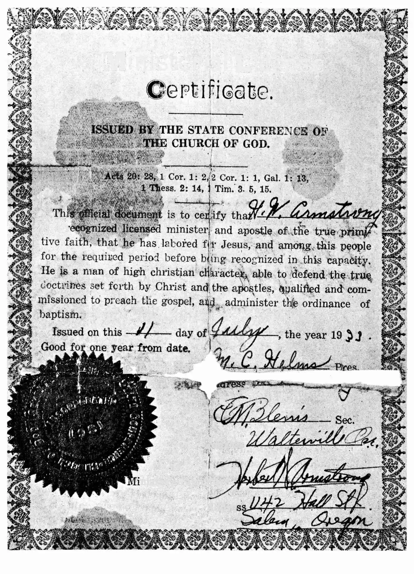 HWA's 3rd Ordination Certificate